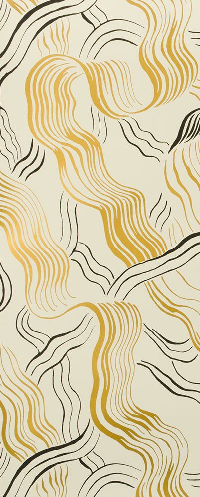 KELLY WEARSTLER | JUBILEE METALLIC WALLPAPER. In Ivory/Gold/Black Energetic Wallpaper, Random Drawings, Traditional Interior Design, Organic Lines, Organic Pattern, Metallic Wallpaper, Kelly Wearstler, Tattoo Pattern, Textile Patterns