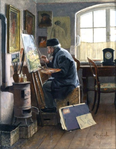 The painter in his Studio - Adolf Reich Interior Paintings, The Painter, Creative Drawing, 인물 사진, Art Studies, Figurative Art, Portrait Drawing, Art Studios, Life Art