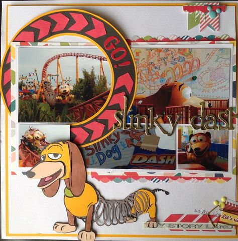 Disney Hollywood Studios Scrapbook Layouts, Slinky Dog Dash Scrapbook Page, Hollywood Studios Scrapbook Layouts, Disney Christmas Scrapbook Layouts, Disney World Scrapbook Layouts, Disney Scrapbook Ideas, Disneyworld Scrapbook, Disney World Scrapbook, Disney Ride