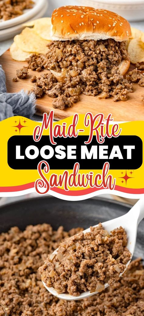 This Maid-Rite Copycat Loose Meat Sandwich is a delicious twist on the classic! Made with seasoned ground beef, this easy recipe delivers all the flavor of the original Maid-Rite sandwich. Ready in under 30 minutes, it’s perfect for a quick lunch or dinner. Serve with pickles, onions, or cheese for a truly comforting meal! Loose Beef Sandwich, Maid Rite Loose Meat Sandwich Recipe, Loose Ground Beef Sandwiches, Made Rites Recipe Loose Meat Sandwiches, Ground Beef Recipes Sandwich, Maidrite Recipe Easy, Hamburger Meat Sandwich Recipes, Loose Ground Beef Recipes, Loose Meat Burgers