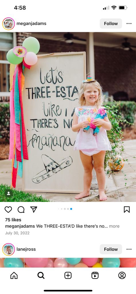 Three Esta Backdrop, Fifth Fiesta Birthday, 3rd Year Birthday Party Ideas, 3esta Birthday, Threesta Birthday Party Decorations, Backyard 3rd Birthday Party, 3yrs Old Birthday Party Ideas Girl, Three Esta Birthday Party Food, 3 Esta Party