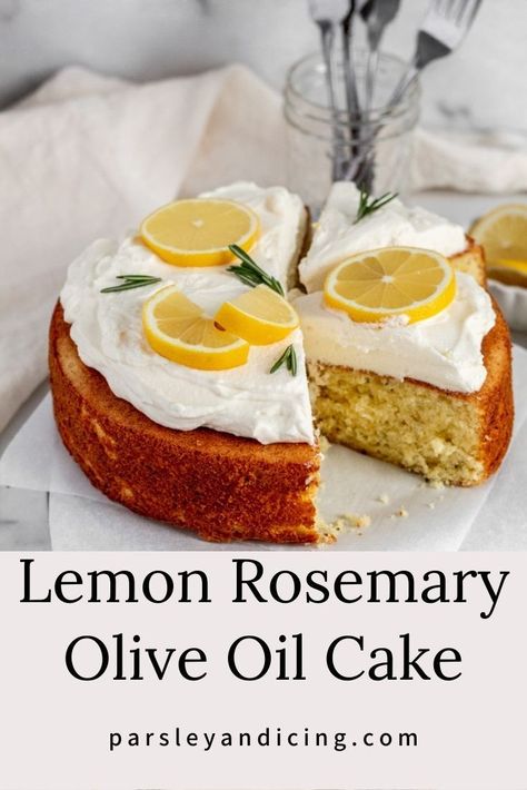 Lemon Rosemary Olive Oil Cake, Rosemary Olive Oil Cake, Mascarpone Whipped Cream, Olive Oil Cake Recipe, Rosemary Olive Oil, Summer Cake, Oil Cake, Lemon Rosemary, Olive Oil Cake