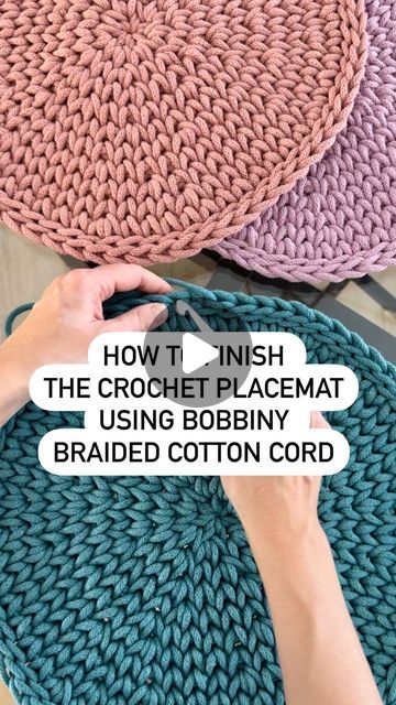 All Yarn Drive - Justyna - Bobbiny Crochet & Macrame Cords on Instagram: "How to finish the crochet placemat using Bobbiny braided cotton cord tutorial.

Do you prefer traditional crochet finishes or experimenting with alternative materials like Bobbiny cord? Share your thoughts!

How to crochet round placemat, Bobbiny Braided Cotton Cords

#bobbiny #bobbinycordsus #crochettutorial #crochetplacemat #crochetforbeginners #howtocrochet #crochethomedecor #modernhomedecor #crochetlove"