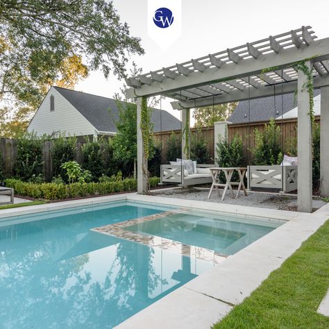 Grey Pergola With Hanging Swings Poolside Swings By Pool, Poolside Pergola Ideas, Pool Deck Pergola, Pergola Around Pool, Pool Side Pergola Ideas, Swimming Pool Pergola, Pool Deck With Pergola, Pergola Poolside, Pergola Near Pool