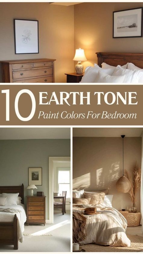 10 Earth Tone Paint Colors For Bedroom: Create a Cozy Space Earth Color Palette Bedrooms, Earth Tone Bedroom Wall Color, Behr Sonoran Desert, Peaceful Earthy Bedroom, Rustic Home Decor Paint Colors, Clay Colour Bedroom, Teracota Painting Wall Bedroom, Rental House Color Scheme, Tan Color Walls