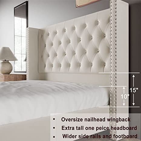 Amazon.com: Jocisland Bed Frame King Size Velvet Tufted Upholstered Platform Bed Raised Wingback Headboard/Wood Slats Support/No Box Spring Needed/Easy Assembly/Dark Gray : Home & Kitchen Cream Bed, Headboard Velvet, Bed Frame Upholstered, Headboard Wood, Tufted Upholstered Bed, Tufted Upholstered Headboard, Queen Upholstered Bed, Full Size Bed Frame, Tufted Bed