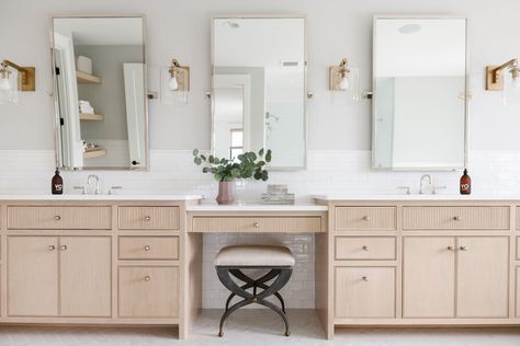 Mcgee Bathrooms, Vanity With Makeup Area, Mcgee Bathroom, Ensuite Vanity, Master Bath Vanity, Entry Kitchen, Master Ensuite, Bathroom Design Inspiration, Studio Mcgee