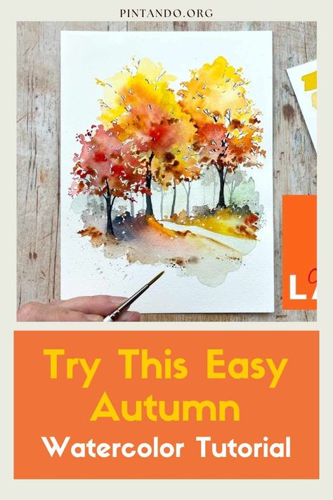 Embrace the captivating beauty of autumn with our 'Try This Easy Autumn: Watercolor Tutorial' Discover the art of painting the vibrant colors of fall with this step-by-step video tutorial. From the rustling leaves to the golden sunsets, learn how to capture the essence of the season in watercolors. Perfect for both beginners and seasoned artists, this tutorial will awaken your creative spirit. Join us in celebrating the magic of fall and create your own masterpiece... Fall Watercolor Paintings Diy, Learn How To Watercolor Paint, Diy Easy Painting, Acrylic Art Lessons, How To Watercolor Paint Beginner, Painting Lessons For Beginners, Fall Watercolor Ideas For Beginners, Starting Watercolor Painting, Toll Painting