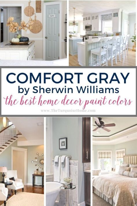 Best Home Decor Paint Colors: Sherwin Williams Comfort Gray | The Turquoise Home Sherwin Williams Mindful Gray, Sherwin Williams Comfort Gray, Mindful Gray Sherwin Williams, Sherwin Williams Blue, Home Decor Paint, Sea Salt Sherwin Williams, Blue Gray Paint Colors, Mindful Gray, Blue Gray Paint