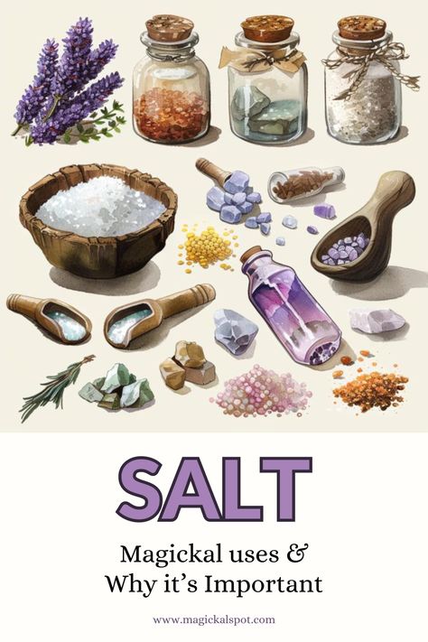 Purify and protect with 'Salt: How it’s Used in Magick & Why it is Important' 🧂✨. Discover salt's powerful role in cleansing spaces, forming protective barriers, and anchoring rituals. Learn why this ancient mineral is a cornerstone in magical practices for its grounding and purifying properties. Ideal for those seeking to incorporate elemental earth magic into their daily life and sacred space. 🌿🛡️ #SaltMagic #PurificationRituals Salt Uses Witchcraft, Witch Salt Recipes, Saffron Magical Properties, Salt Bowl For Protection, Salt Magical Properties, Salt In Witchcraft, Salt Spells, Salt Magick, Witch Salt