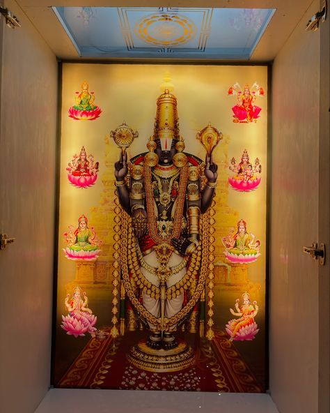 Venkateswara swamy digitally designed glass of the best quality and good material. 🛕 #Devotional #Art #Glassware #aksharaglass Digital Print Glass Design, Digital Glass Printing Designs, Puja Background, Pooja Door, Pooja Door Design, Venkateswara Swamy, Wall Tv Unit Design, Unit Design, Pooja Room Door Design