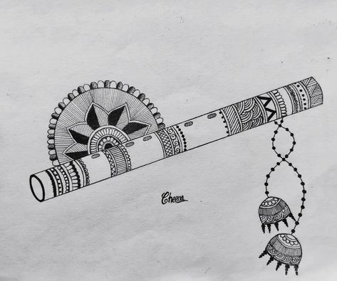 Krishna Bansuri Drawing, Bansuri Flute Krishna, Bansuri Drawing, Landscape Drawing Easy, Krishna Drawing, Krishna Flute, Drawings Simple, Landscape Drawings, Drawing Easy