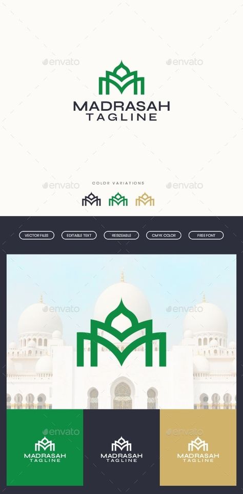 Mosque Letter M Logo Template - Buildings Logo Templates Logo Madrasah, M Logo Ideas, Mosque Logo Design, M Logo Design Ideas, Mosque Logo, Arab Typography, Ms Logo, Mockup Logo, Temple Logo