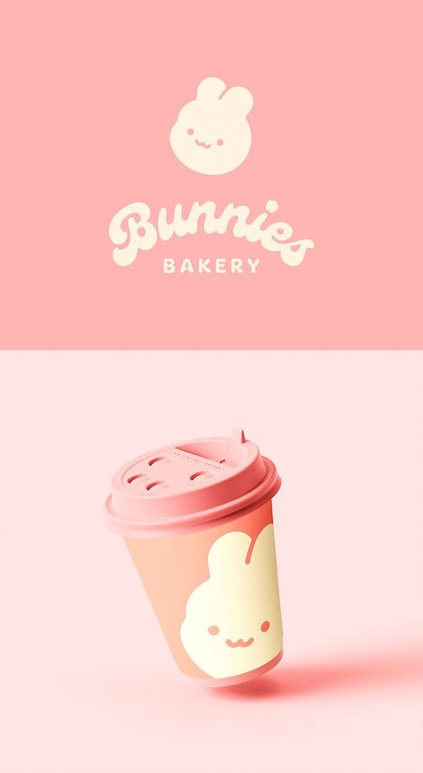 A lovely, adorable logo designed by Kat Design for a bakery and café concept inspired by Korean cafes. Find out more at CardDsgn.com #logo #logotype #logodesign #brandinspiration #branddesign #typography #graphicdesign #typeface #wordmark #logomark #mascot #bunny #rabbit #bakery #cafe Bunny Packaging Design, Cute Bakery Design, Cute Mascot Logo, Korean Bakery Branding, Bunny Logo Cute, Mascot Logo Design Creative, Pet Cafe Logo, Cafe Design Graphic, Typeface Logo Design