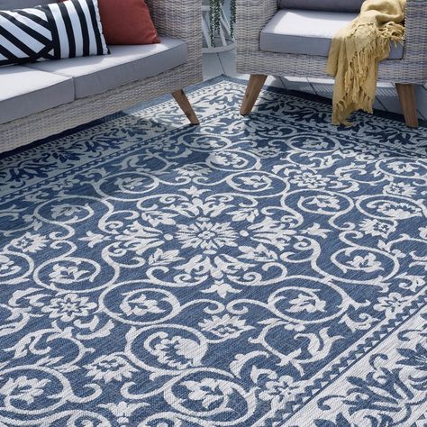 Bliss Rugs Lilly Transitional Indoor/Outdoor Area Rug - Walmart.com - Walmart.com Painted Porch, Condo Decor, Subtle Background, Mudroom Entryway, Porch Rug, 5x8 Area Rugs, Outdoor Rugs Patio, Backyard Paradise, Painted Rug