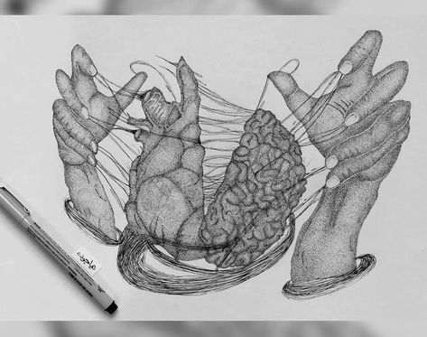 Brain and heart fight! Battle Between Heart And Mind Art, Heart And Brain Drawing, Anatomical Heart Drawing, Brain Drawing, Arte Aesthetic, Heart Artwork, Brain Art, Mushroom Drawing, Person Drawing