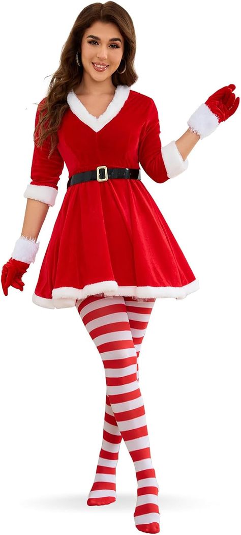 Cute Santa Outfit For Women, Santa And Mrs Claus Costume, Modern Mrs Claus Outfit, Santa Claus Outfit Woman, Santa Outfit For Women, Mrs Claus Costume, Mrs Claus Outfit, Christmas Dressing, Santa Claus Dress