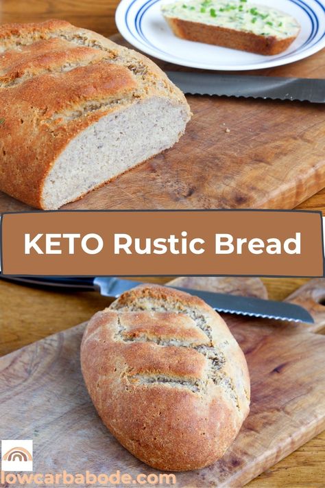 This low-carb bread comes incredibly close, both in looks and texture, to traditional artisan bread. It is chewy, has a thick crust, and tastes like rustic whole-wheat bread! With just a few ingredients, you can make it in no time! Keto Brood, Best Keto Bread, Low Carb Low Fat Recipes, Lowest Carb Bread Recipe, Breakfast Low Carb, Postre Keto, Baking Powder Uses, Baking Soda Beauty Uses, Rustic Bread