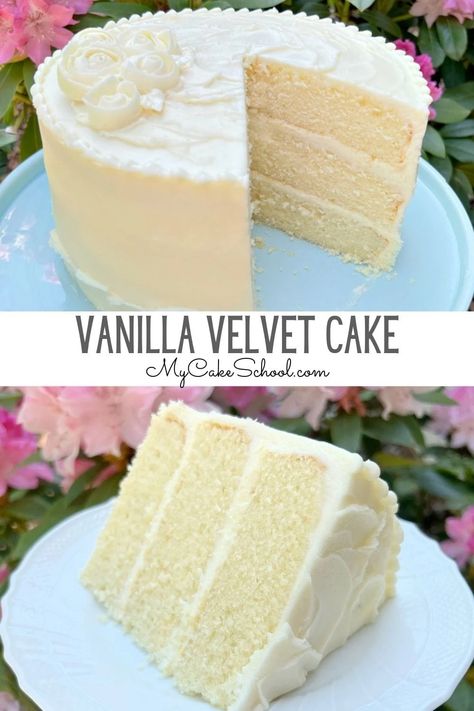 Vanilla Velvet Cake | My Cake School Velvet Cake Recipes, Cake Aesthetic, Torte Cupcake, Dessert Aux Fruits, White Frosting, Cake Recipes From Scratch, Vanilla Cake Recipe, Velvet Cake, Homemade Cakes