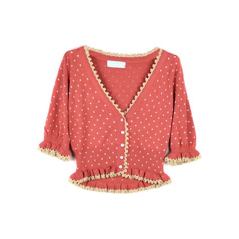 Retro Style Dot Printed Red Cardigan (945 ARS) ❤ liked on Polyvore featuring tops, cardigans, sweaters, shirts, red button shirt, wool shirt, short-sleeve cardigan, red polka dot shirt and red polka dot cardigan Retro Cardigans, Polka Dot Cardigan, Soft Jacket, Polka Dot Shirt, Wool Shirt, Cardigan Shirt, Red Cardigan, Pink Cardigan, Short Sleeve Cardigan