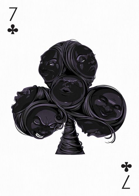 7 of Clubs by Adhemas Batista Club Card Design, Playcards Designs, Queen Of Clubs, Card Tattoo Designs, Play Your Cards Right, Collaborative Art Projects, Playing Cards Art, Playing Cards Design, Color Collage