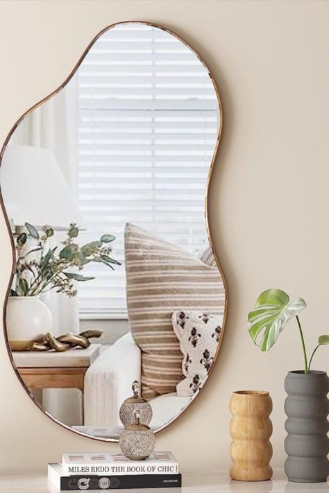 Blob mirrors Ideas Boho Mirror Decor, Mirrors For Vanity, Irregular Mirrors, Mirrors For Living Room, Curvy Mirror, Blob Mirrors, Decorative Bathroom Mirrors, Boho Mirrors, Boho Bathroom Ideas