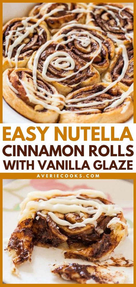 Nutella Cinnamon Rolls with Vanilla Glaze, mother's day brunch, easy breakfast recipes with simple ingredients Nutella Cinnamon Rolls, Nutella Spread, Homemade Cinnamon Rolls, Making Bread, Vanilla Glaze, Mothers Day Brunch, Crescent Rolls, Breakfast Recipe, Cinnamon Roll