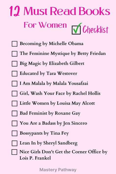 12 Must Read Books for Women Checklist Printable Books To Empower Women, Nonfiction Books For Women, Women Empowerment Books, Empowering Books For Women, Book Suggestions For Women, Must Read Books For Women, Book Checklist, Books By Women, Books For Women