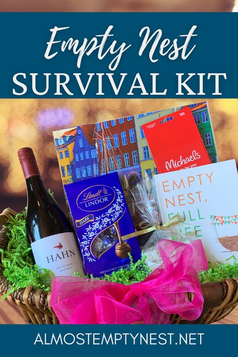 Create an empty nest survival kit with these empty nest survival kit ideas. Create one for a friend who is experiencing empty nest syndrome or for yourself. Eggs In A Nest Breakfast, Christmas Traditions For Empty Nesters, Empty Nesters Ideas, Empty Nesters Gifts, Bucket List Notebook, Survival Kit Ideas, Empty Gift Baskets, Games For Two People, Empty Nest Mom