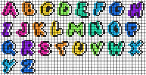 Seed Bead Letter Patterns, Perler Bead Alphabet Patterns, Perler Bead Name Sign, Pixel Art Typography, Perler Bead Letters Alphabet, Letters Pixel Art, Pixel Art Font, Perler Bead Alphabet, Perler Alphabet