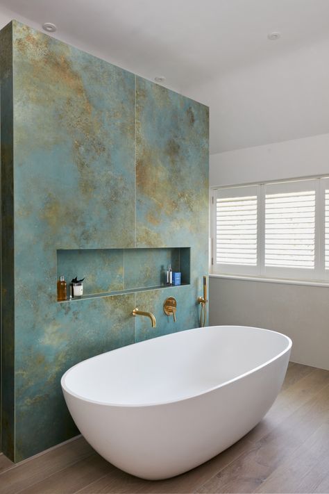 Master En Suite - Twickenham - Modern - Bathroom - London - by KALLUMS Bathrooms | Houzz UK Feature Tiled Wall Bathroom, Large Bathroom Tiles Ideas, Bathroom With Feature Wall Tiles, Large Green Bathroom Tiles, Feature Bathroom Tiles, Large Green Tile Bathroom, Big Bathroom Tiles Wall, Bathroom Feature Tile, Feature Tiles Bathroom