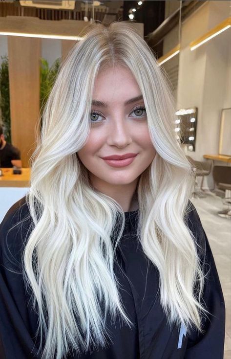 Platinum Blonde Hair With Fair Skin, Platinum Blonde For Cool Skin, Targaryen Hair Color, Platinum Blonde Hair With Dark Roots, Platinum Silver Hair, Hair Color For Tan Skin, Blonde Hair Goals, Bright Blonde Hair, Silver White Hair