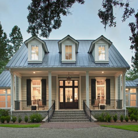 Gable Dormer Window Ideas Exterior, Small Southern Homes With Porches, Southern Homes With Porches, Southern Home Plans, Southern Coastal Homes, Southern Cottage Homes, Coastal Farmhouse Exterior, Lowcountry House Plans, Palmetto Bluff Homes