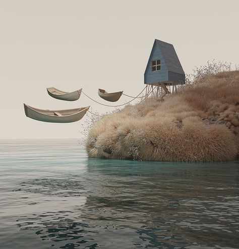 Floating Boat, Architectural Model, Turkish Art, 3d Illustrations, Graphic Design Trends, Art Series, 로고 디자인, Graphic Design Typography, Surreal Art