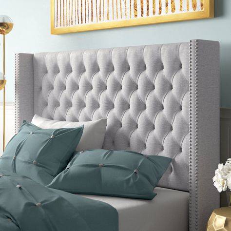 Tickhill Upholstered Wingback Button Tufted Headboard Button Tufted Headboard, Wingback Headboard, Tufted Headboard, Bathroom Refresh, Bedroom Furniture Beds, Curtain Accessories, Upholstered Headboard, Tufting Buttons, Nailhead Trim