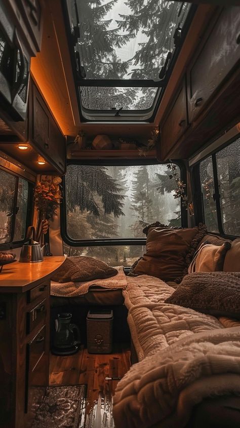 Van Life Gaming, Bus Living Aesthetic, Camper Van Interior Design, Rv Astethic, Bus Life Aesthetic, Rv Life Aesthetic, Inside Car Aesthetic, Boho Van Life, Aesthetic Rv