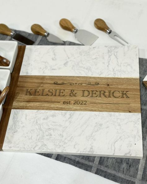 Need a gift for a wedding this weekend? No need to stress! We’ve got personalized gifts that will make it look like you planned MONTHS in advance! Personalized charcuterie boards can be ready in about 10 minutes and come packaged nicely in a gift box! Add matching coasters for a gift that they’ll remember and use for years to come! 👰🤵‍♂️ Wood Charcuterie Board, Marble Wood, Entertaining Essentials, Cheese Knives, Knife Design, Cheese Serving, Charcuterie Boards, Charcuterie Board, Mild Soap