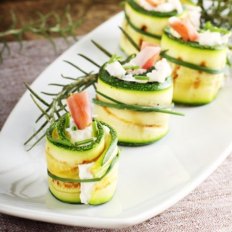 Grilled Stuffed Zucchini Rolls with Goat Cheese... Sushi Rolls, Stuffed Zucchini Rolls, Zucchini Sushi, Goat Cheese And Prosciutto, Sushi Rolls Recipe, Raw Zucchini, Zucchini Rolls, Stuffed Zucchini, Rolls Recipe