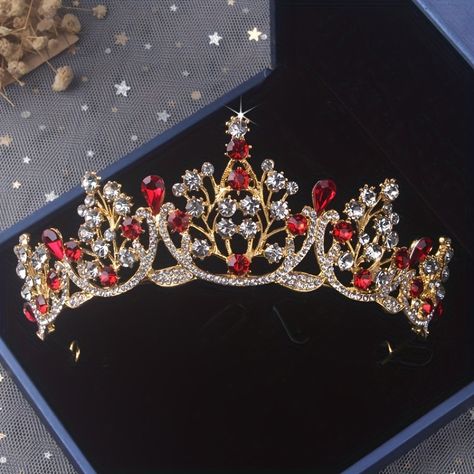 Faster shipping. Better service Crowns For Quinceanera, Red Quinceanera Theme, Quince Crowns, Quince Crown, Red Quinceanera Ideas, Vestidos Color Vino, Charro Quince, Quinceanera Jewelry, Quinceanera Crown