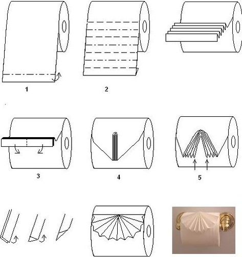 The Toilet paper origami, easy, just follows the steps. Print it out and put in your wallet, in case you forgotten one of the steps. 3d Origami Diagram, Diy Origami Home, Napkin Origami, Diy Origami Home Decor, Toilet Paper Origami, Towel Origami, Origami Home Decor, Toilet Paper Art, Folding Towels