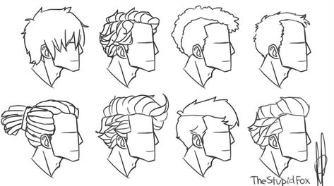 New Hairstyles Male by TheStupidFox Comic Hairstyles, Hair References Drawing, Drawing Male Hair, Hairstyles Male, Side View Drawing, Hair Sketch, Male Character, Small Drawings, Drawing Templates