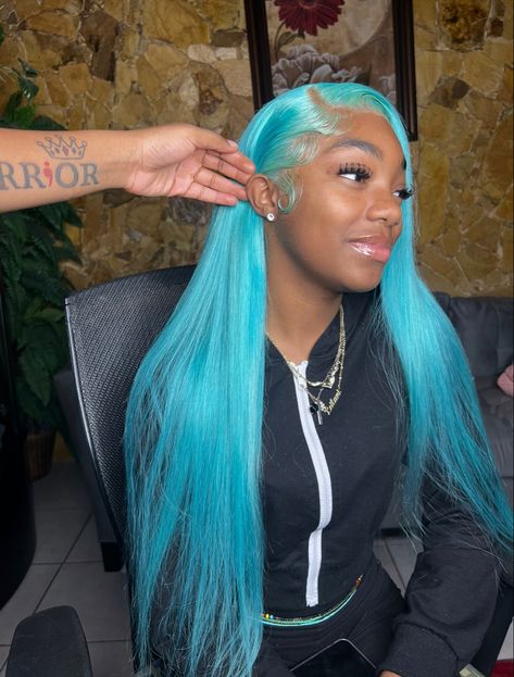 Blue Frontal Wig, Blue Wig Install, Cute Weave Hairstyles, Straight Short Hair, Frontal Wig Install, Sew In Wig, Teenage Hairstyles, Frontal Wig Hairstyles, Wig Install