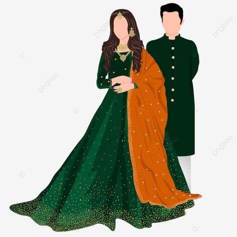 Indian Wedding Clipart, Green Indian Wedding, Indian Clipart, Red Color Outfits, Couple Illustration Wedding, Wedding Illustration Card, Bride And Groom Cartoon, Wedding Couple Cartoon, Bride Clipart