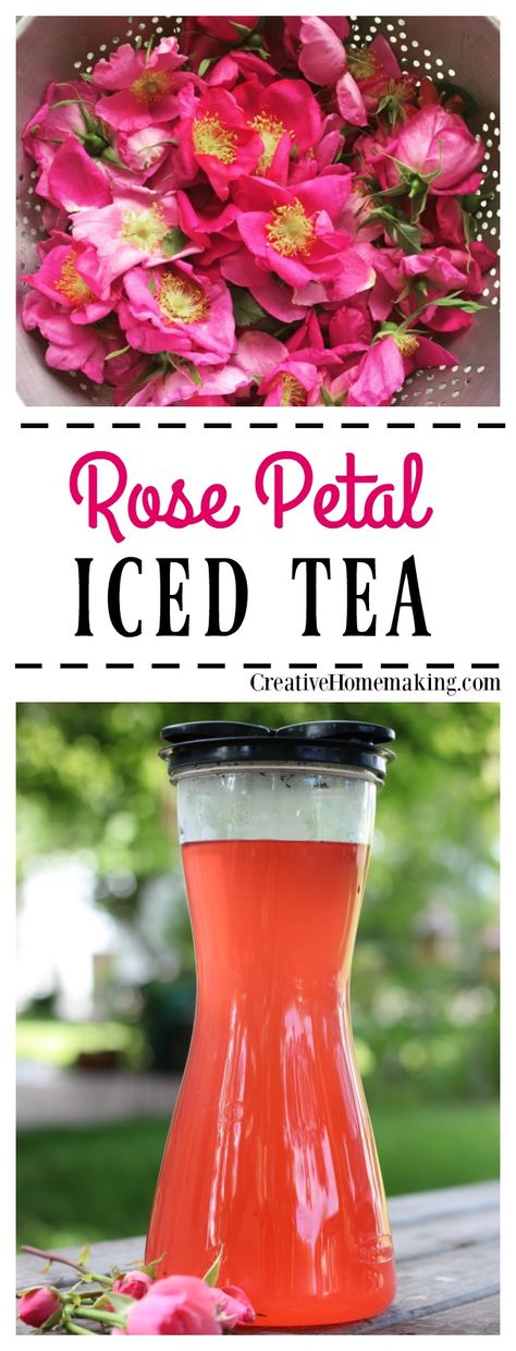 How to make wonderfully refreshing homemade rose petal iced tea from fresh wild rose petals. Rose Petal Recipes, Edible Flowers Recipes, Fresh Rose Petals, Rose Recipes, Make Tea, Iced Tea Recipes, Witching Hour, Peppermint Tea, Flower Food