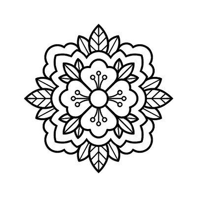 Easy Mandala Tattoo Design, Floral Outline Drawing Simple, Traditional Mexican Tattoo, Tattoo Designs Traditional, Traditional Tattoo Artwork, Simple Mandala Tattoo, Mandala Simple, Illustration Mandala, Simple Mandala Design