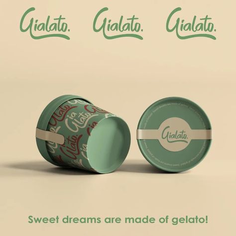 Introducing "Gialato", an authentic gelato shop for Italian gelato lovers. When Gia moved abroad from Italy to study she missed her grandfather's authentic gelato. Determined to share this flavours with her new community she opened a shop to honour his legacy. She wanted the brand to be vibrant and colourful to bring joy to her customers while still having an artisal and authentic feelings. Loving how the brand turned out. I am just obsessed with the colours. @theglowandgrowclub @studioflo... Gelato Branding, Gelato Packaging, Gelato Design, Designer Packaging, Italian Gelato, Gelato Shop, Move Abroad, Missing Her, To Study