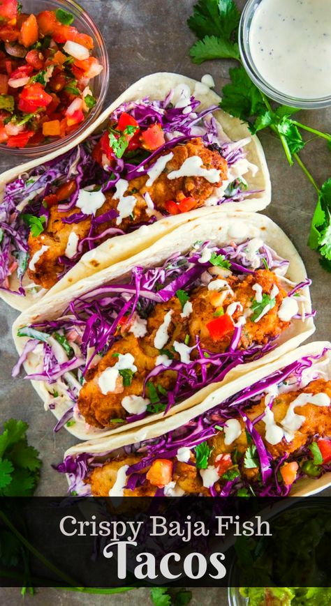 Purple Cabbage Recipes, Crispy Fish Tacos, Tasty Tacos Recipe, Cilantro Lime Shrimp Tacos, Cod Fish Tacos, Slaw For Fish Tacos, Fish Tacos With Cabbage, Fried Fish Tacos, Baja Fish Tacos