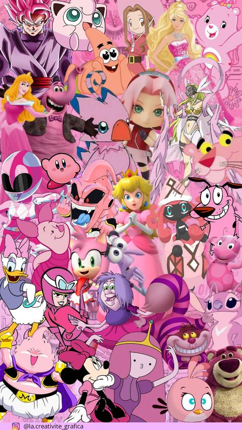 Pink Characters Cartoon, Pink Cartoon Characters, Pink Characters, Colored Characters, Old Cartoon Network, Alternative Disney Princesses, Murakami Flower, Pink Wallpaper Girly, Crazy Wallpaper