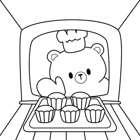 Baking Illustration Art, Cool Drawings For Kids, Drawing Pages, Cupcake Coloring Pages, Bobbie Goods, A Coloring Page, Bear Coloring Pages, Dinosaur Coloring Pages, Bear Illustration