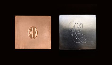 Monogram die plates Paint Colours, Etched Copper, Southern Ladies, Copper Plate, Copper Plated, Hand Engraving, Laser Engraving, Paint Colors, Monogram